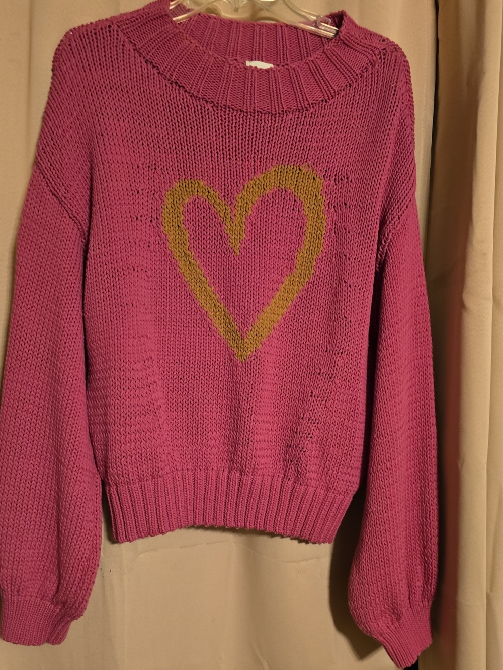 Maeve Pink Sweater with Gold Heart Accent (L)